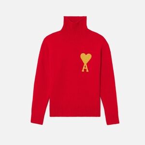 AMI Paris Ami de Coeur Lurex Funnel Neck Sweater Red
Sz S NWT